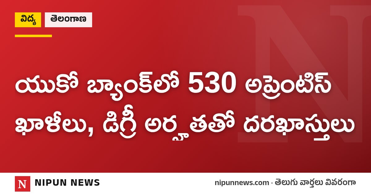 యుకో బ్యాంక్లో 530 అప్రెంటిస్ ఖాళీలు, డిగ్రీ అర్హతతో దరఖాస్తులు